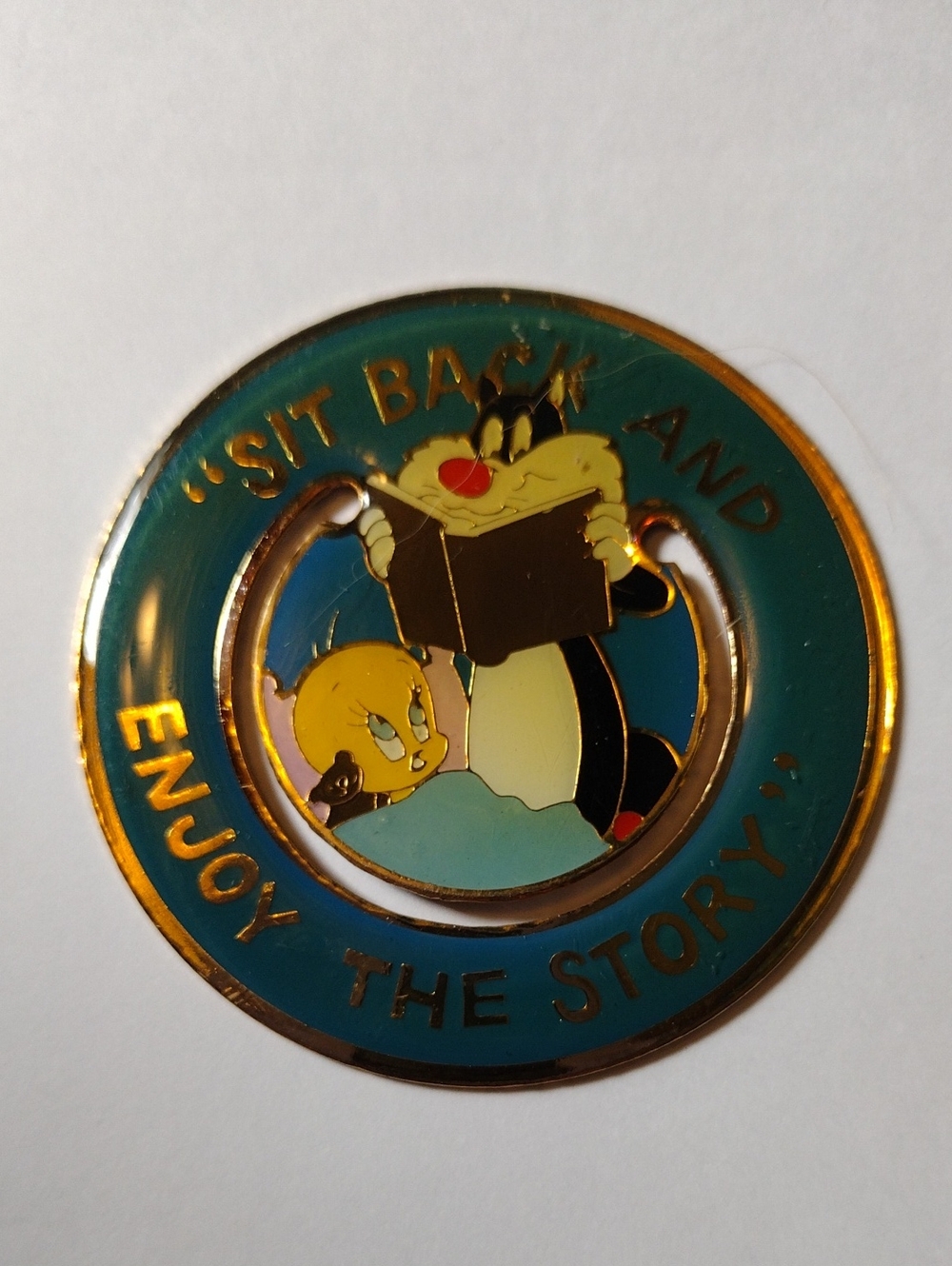Looney Tunes Teal & Yellow Tweety and Sylvester Vintage Enamel Metal Bookmark